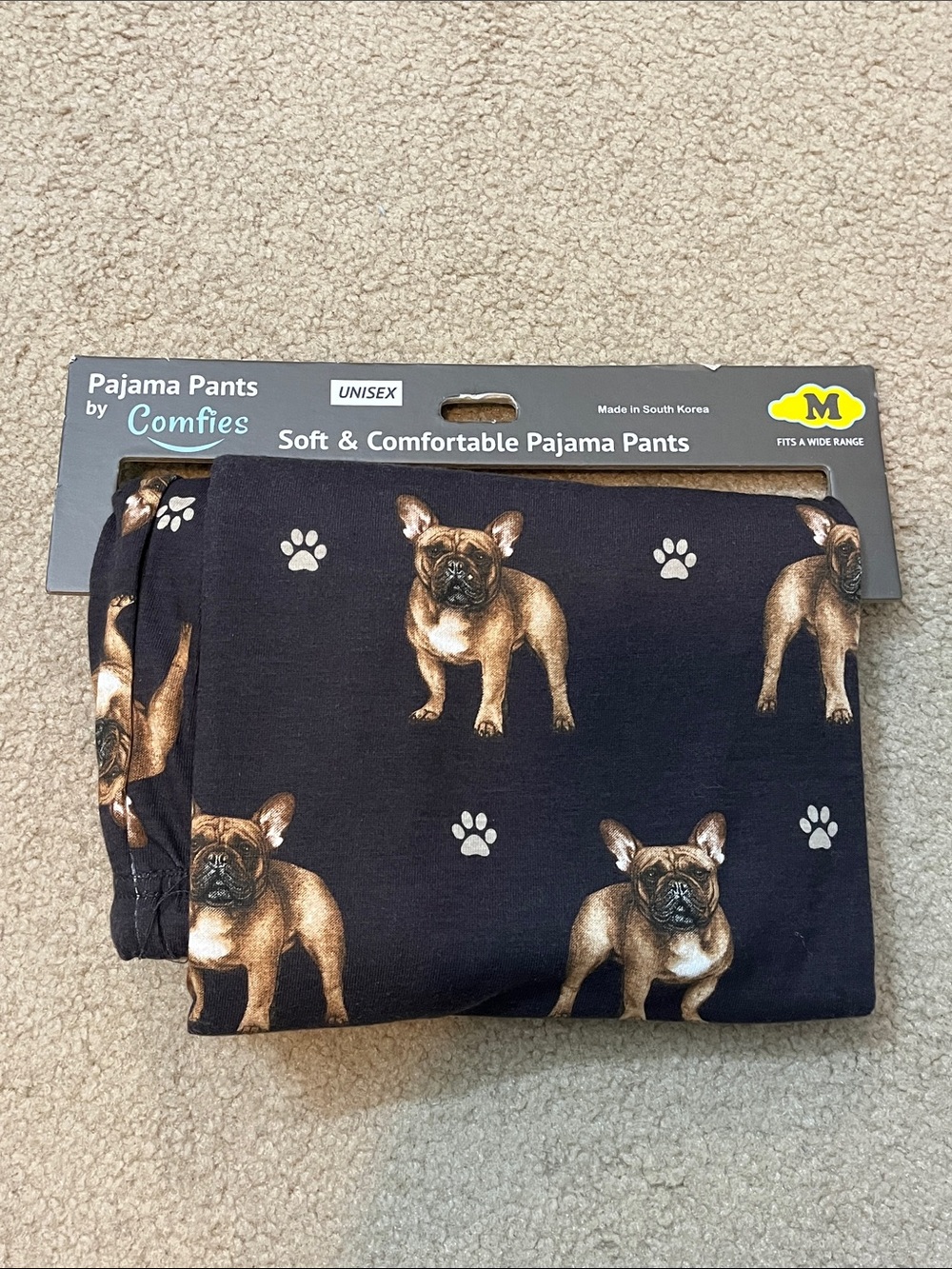 Comfies French Bulldog Pajama Pants Black Size M Unisex NWT - Picture 2 of 12
